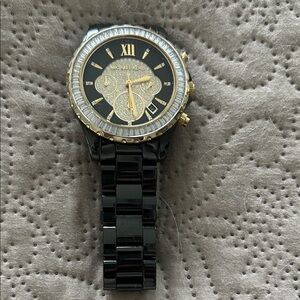 Michael Kors Watch with Black Band and Gold Dial